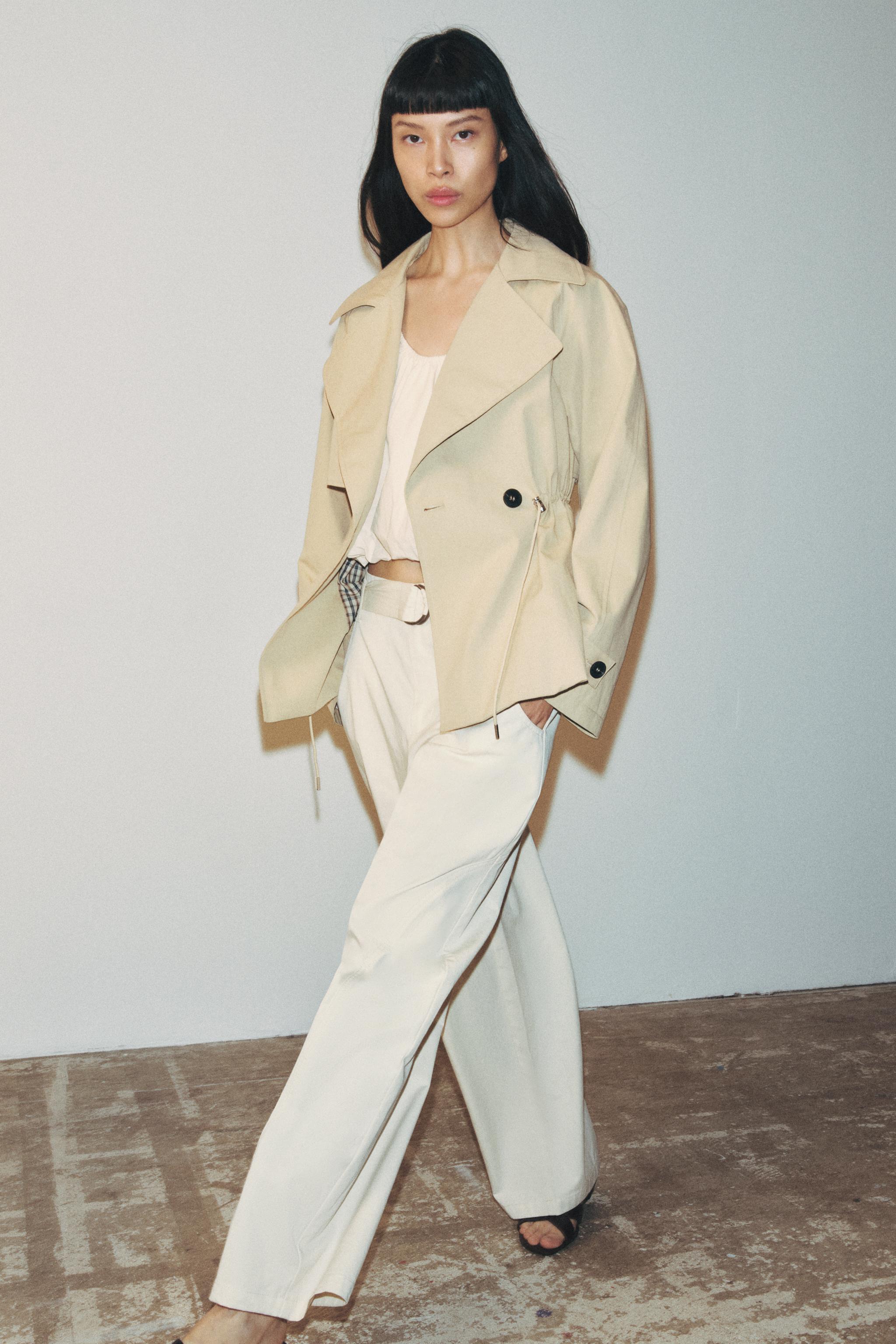 ADJUSTABLE WAIST CROPPED TRENCH COAT